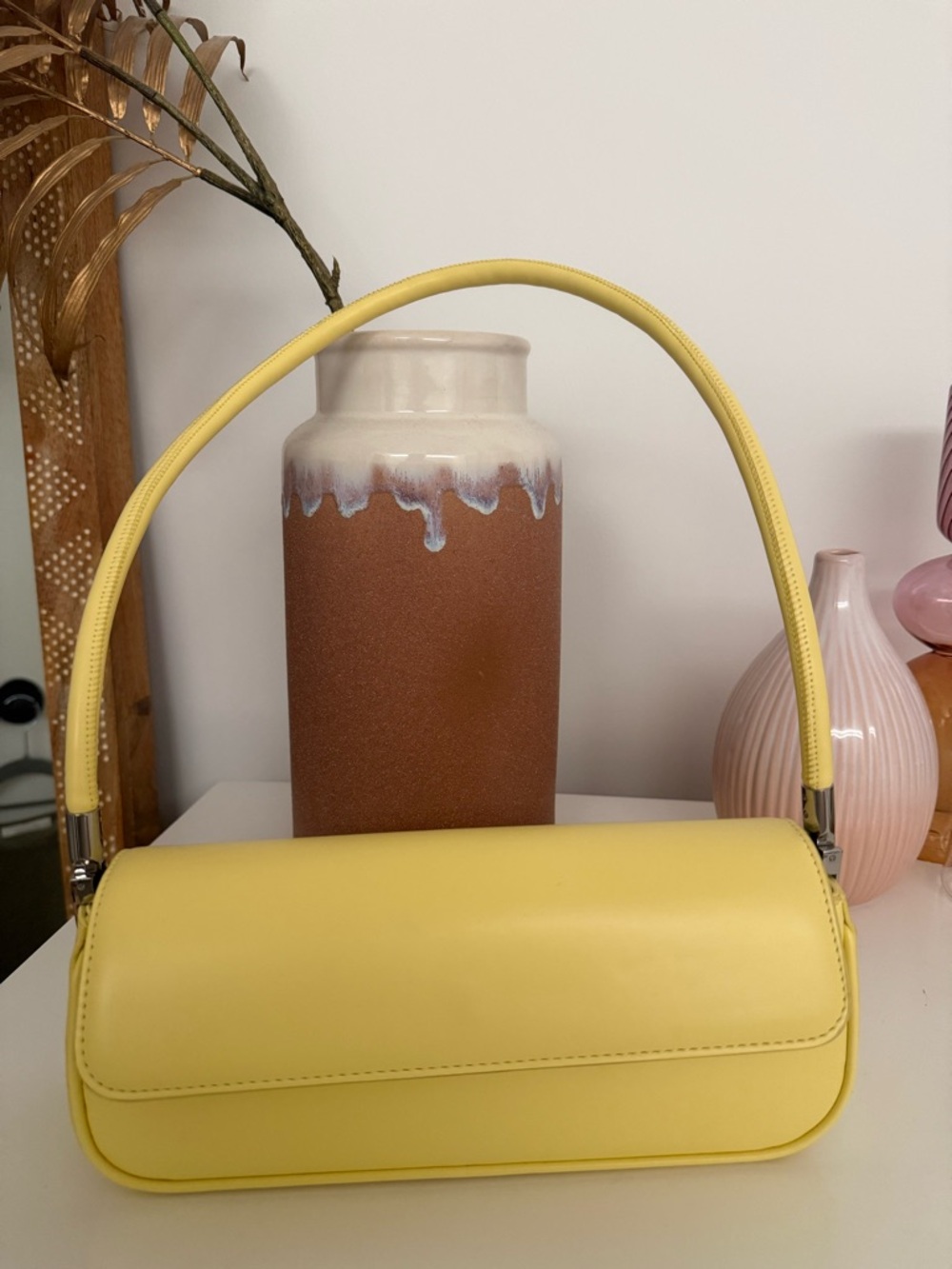 Yellow Leather Shoulder Bag - Elegant Minimalist Handbag - Looks Brand New!